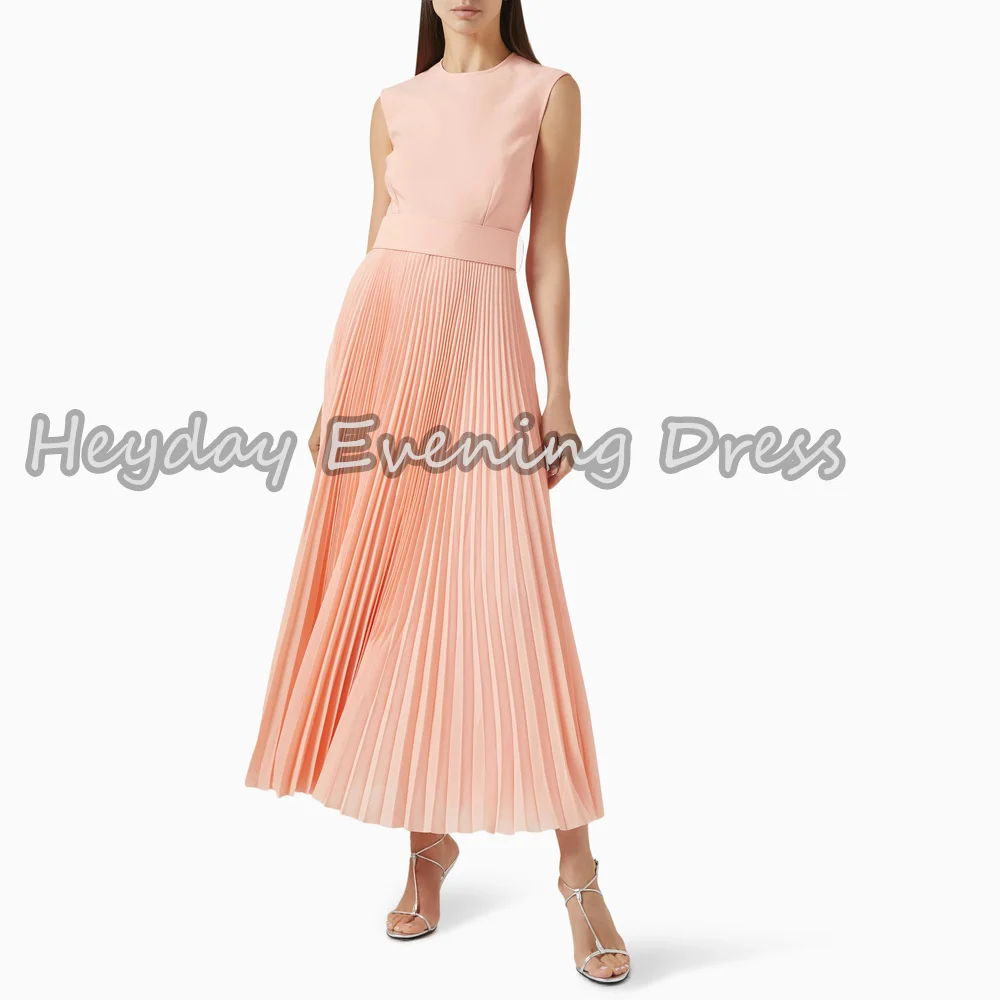 

Heyday Crepe A-line O-neck Ankle Length Pleats Simple Evening Dresses For Women 2025 With Sleeveless Elegant Saudi Party Dress