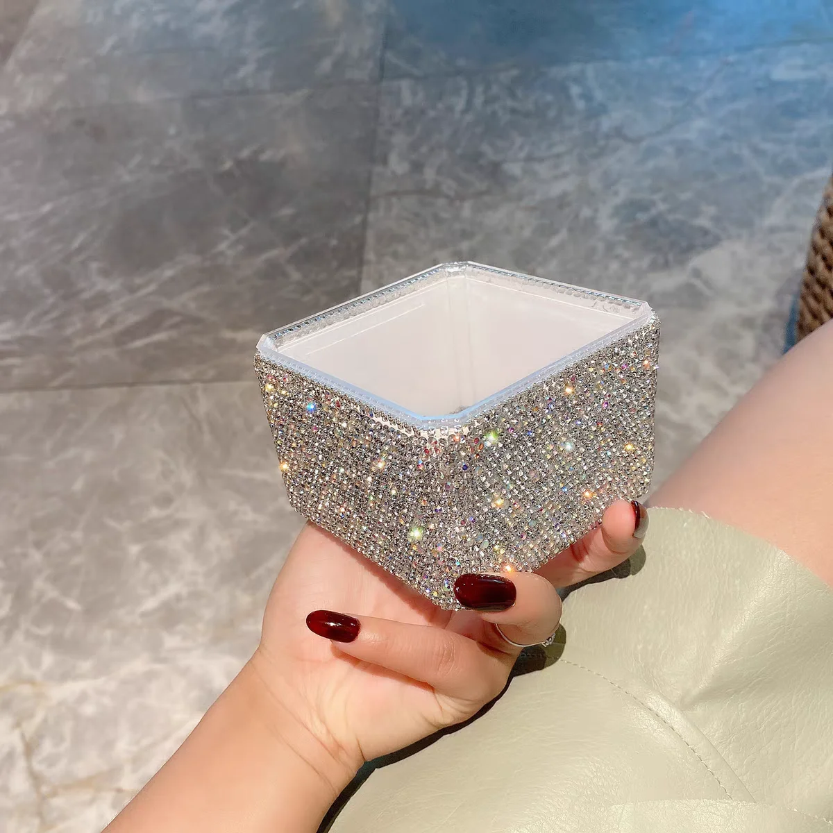 

Light Luxury Acrylic Cosmetics Finishing Box Artificial Diamond Exquisite Bedroom Dresser Lipstick Household Desktop Storage Box