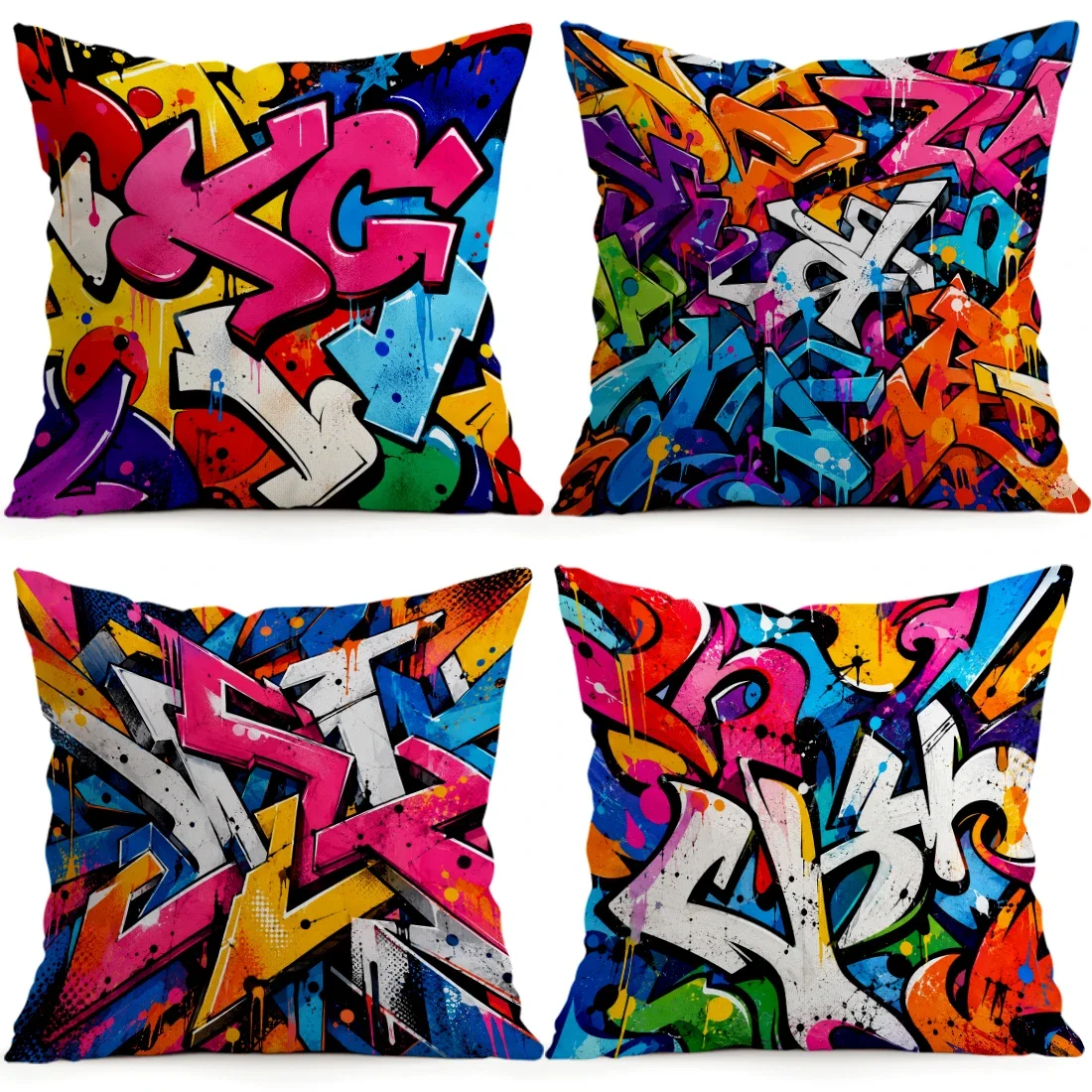 1/4pcs Colorful Street Graffiti S Cushions Pillowcase Polyester Cushion Cover Throw Pillow Pillowcover Home Car Sofa Decor