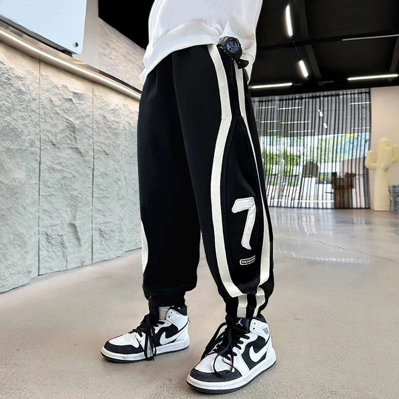 Children Casual Autumn Winter Warm Insulated Pants for Tween Boys Slim Fit Cotton Thermal Trousers Kids Thick Velvet Sweatpants