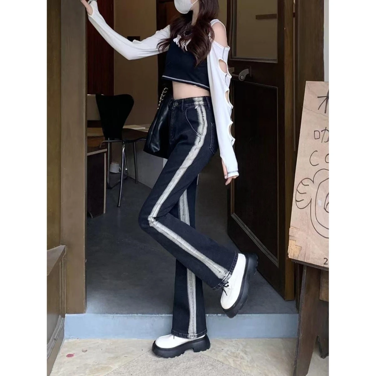 

Женские джинсы клеш с высокой талией, весна-осень 2026, новинка, утягивающие, из хлопка и полиэстера, повседневные