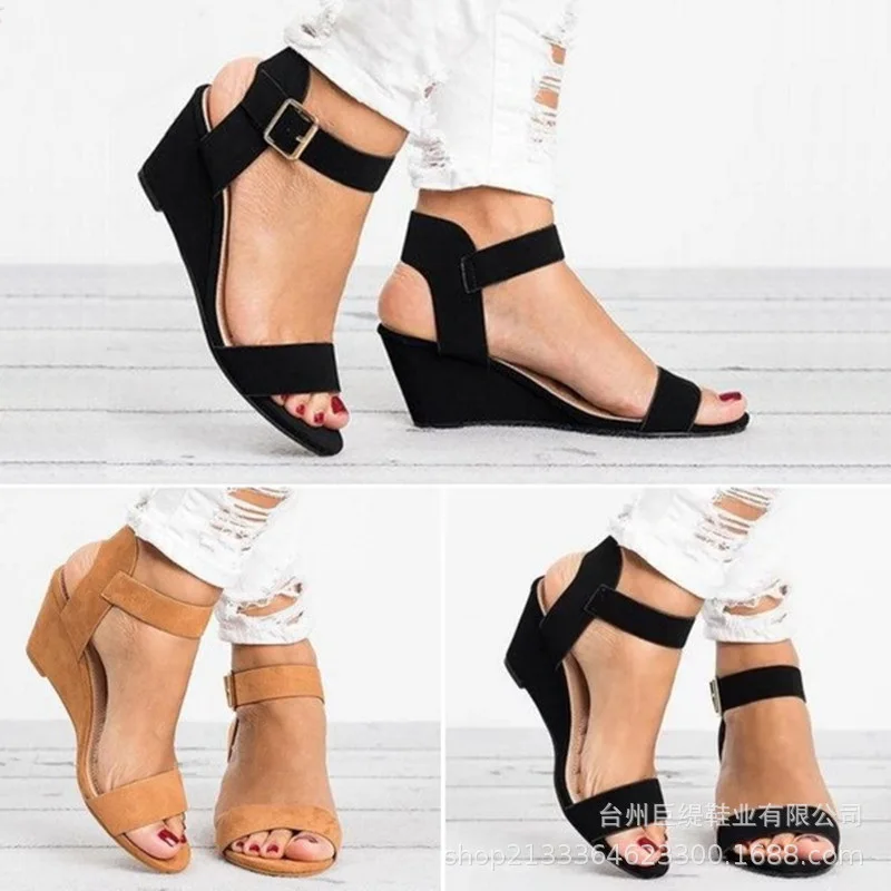 Women\'s Wedge High Heel Sandals Summer 2024 New Buckle Strap Sexy Peep Toe Female Platform Sandals Big Size bohemian sandal