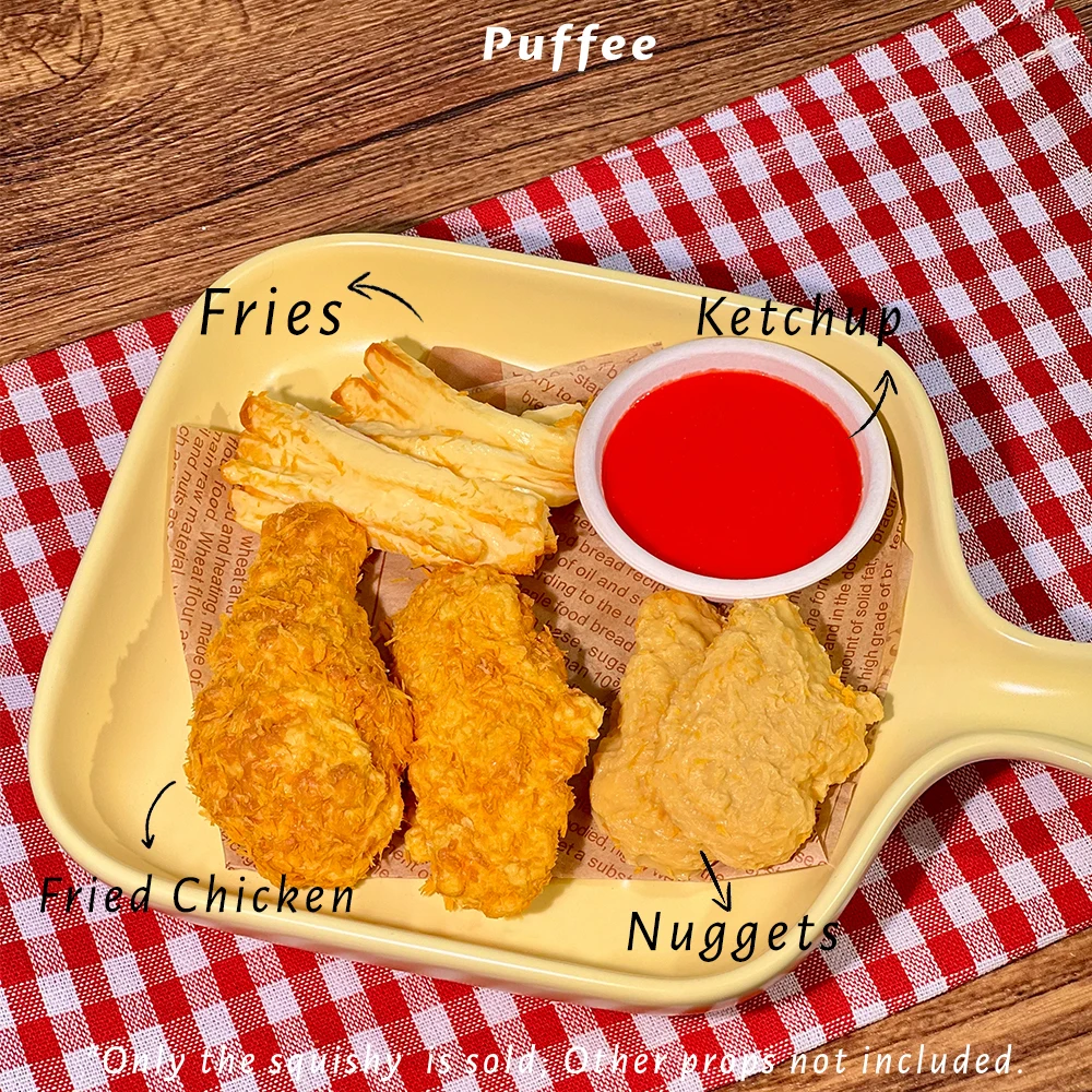 바삭한 치킨 콤보 식품 등급 실리콘 스퀴시 장난감, 수제 타바 스퀴시, 부드러운 접착제 느린 리바운드, 크런치, 감자 튀김, 너겟