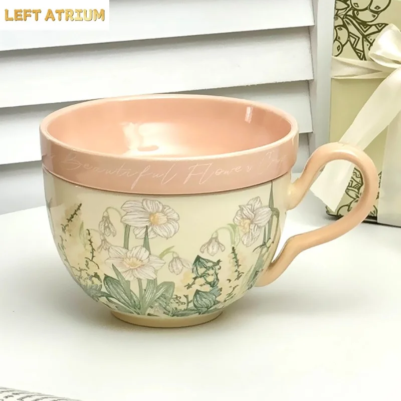 Lily Wind Chimes Creative and Practical Large-capacity Ceramic Mug with Lid Multi-functional Breakfast Milk Cup Yogurt Bowl