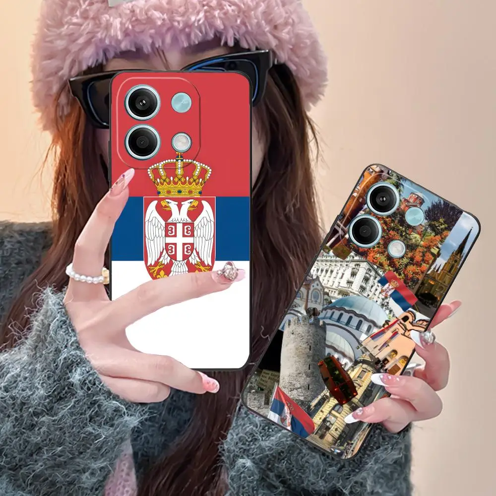 صربيا العلم المحمول قضية الهاتف الخليوي ل Xiaomi Redmi ملاحظة 14 13 12 11 S برو زائد 4G 5G اللون الطباعة غطاء فاخر جميل #1