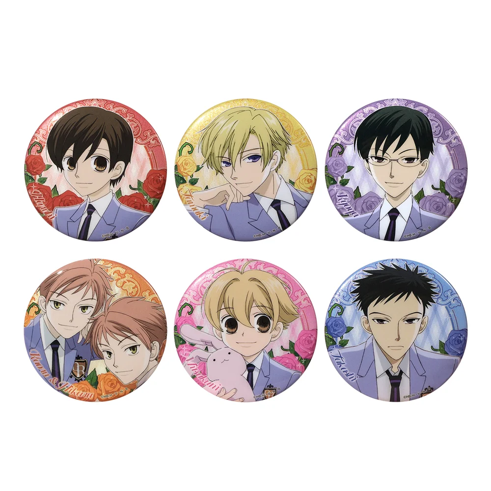 

58mm Anime Ouran Oran High School Host Club Fujioka Haruhi Kyoya Ootori Cosplay COSTUME Badge Pin SPTE Tinplate Brooch Prop Gilf