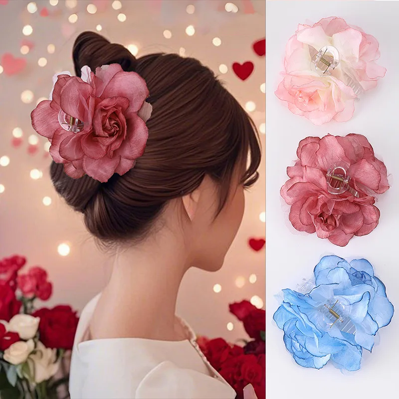 

Small Red Rose Grab Clip Half Grab Hair Hairpin Beach Photo Flower Clip Camellia Hair Accessories 여성 헤어핀 Заколка Жемчуг