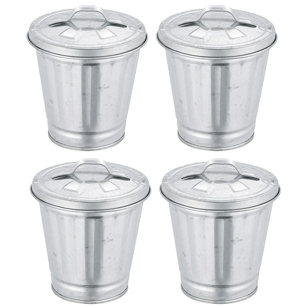 

4pcs Metal Waste Bin Delicate Small Wastebasket Mini Desktop Rubbish Can for Table small metal trash can