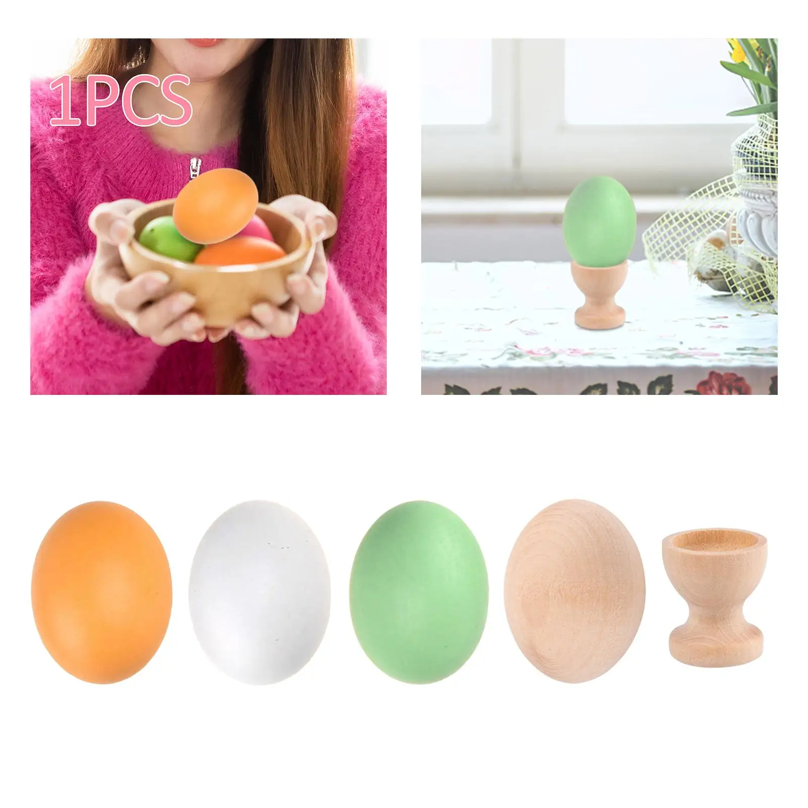 Wooden Easter Egg Party Supplies Kids Pretend Toy Photo Props Easter Decoration Wood Egg Model Smooth Dyeing Simulation Fake Egg