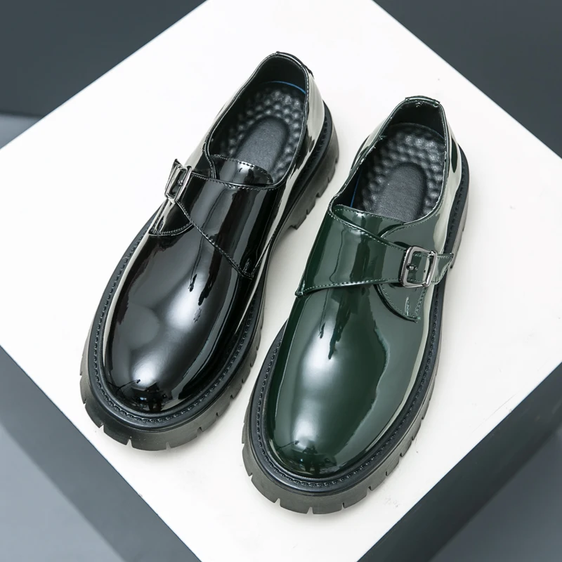 Hot Selling Thick Soled Banquet Loafers Europe America Men's Office Business Shoes Shiny Leather Shoes for Men's Free Delivery