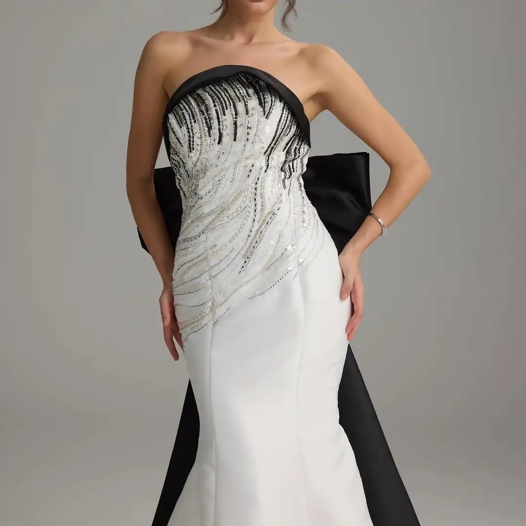 Oisslec Jurk Elegante Vintage Sexy Zwart Ivoor Zeemeermin Kralen Boog Aangepaste Formele Gelegenheid Prom Jurk Avondfeest Jurken