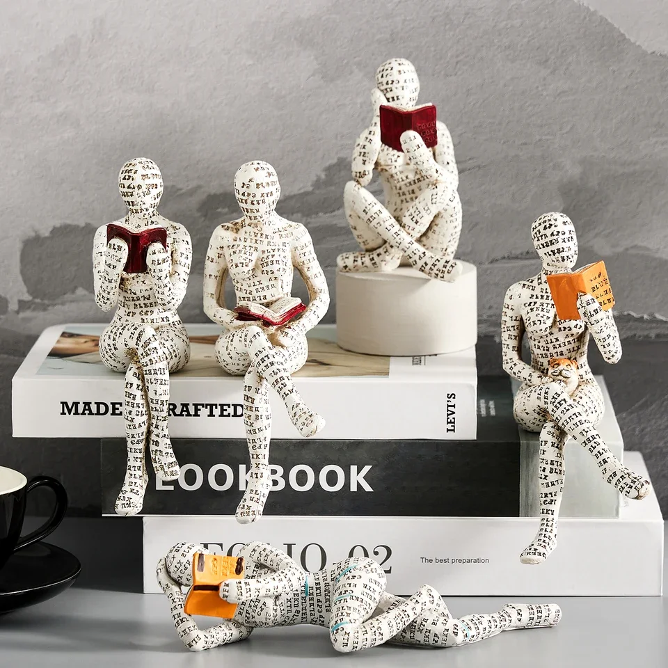 

Reading Woman Statue Sculptures Paper Pulp Desk Ornaments Resin Indoor Office Craft Home Tabletop Handmade Accessories Decor
