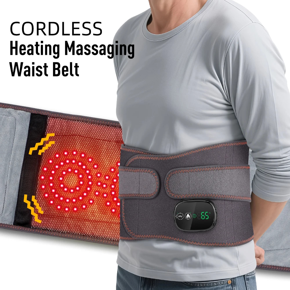 Electric Heated Waist Belt Infrared Warmth Dual Motor Vibration Back Massage Digital Display Neoprene Lumbar Support Belt