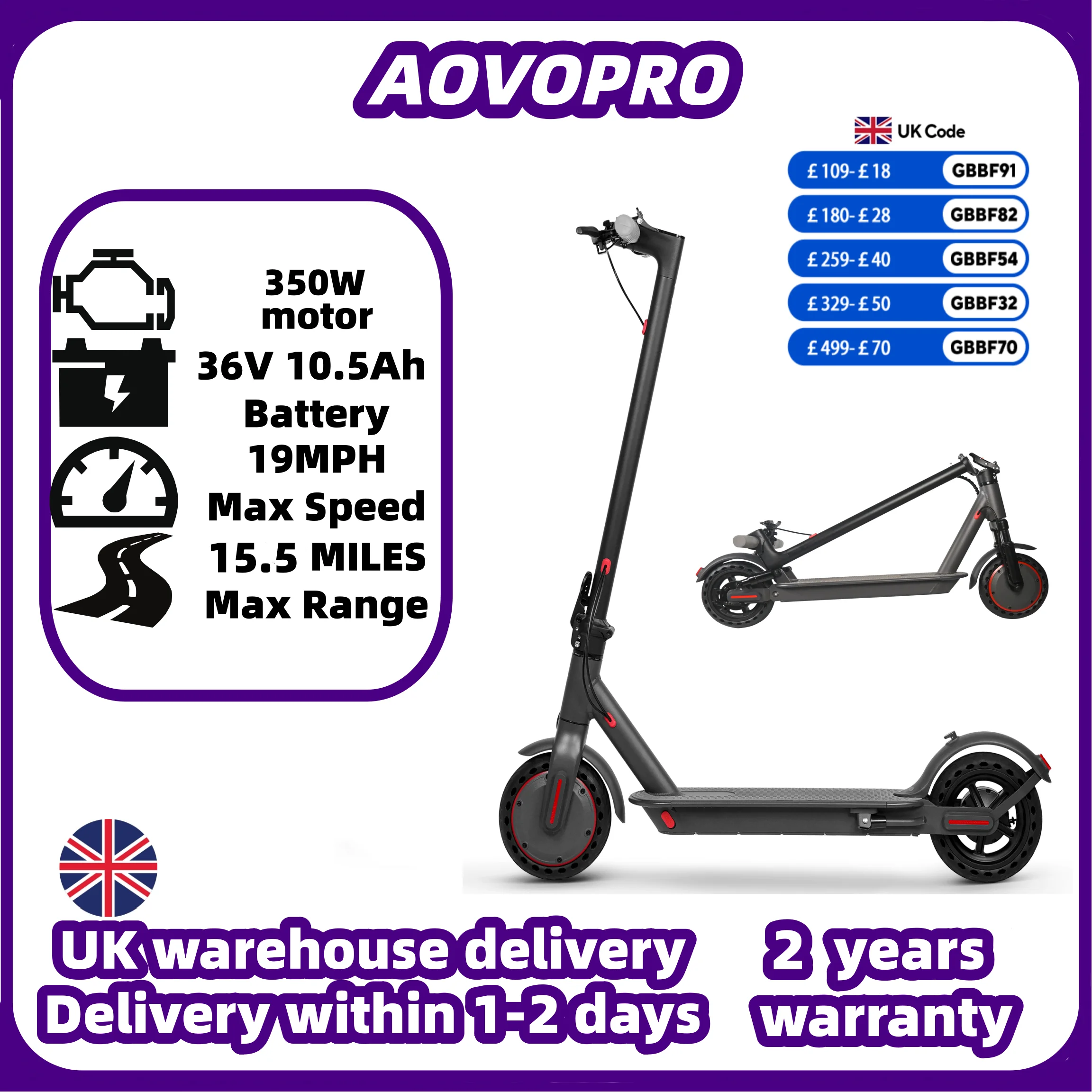 AOVOPRO Elektroroller für Erwachsene, 10,5-Ah-Akku, 350 W, leistungsstarker Motor, maximale Geschwindigkeit: 19 Meilen, App-Steuerung, unterstützt 8,5 Zoll