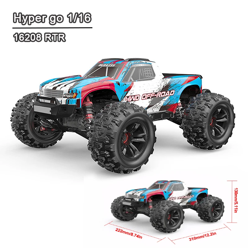 1/16 MJX Hyper go 16208 RC سيارة 4WD فرش على الطرق الوعرة بطاقة قصيرة RTR 70KM/H سباق شاحنة التحكم عن بعد لعب لعشاق السيارات