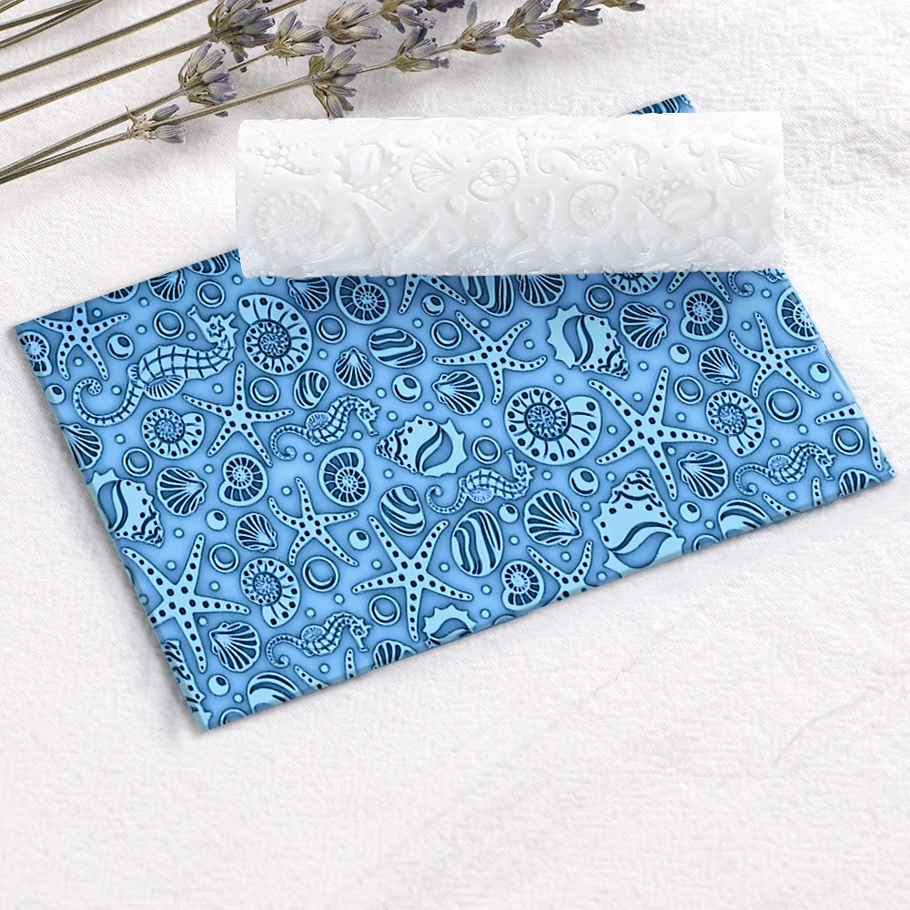 Seamless Wave Texture Polymer Clay Rolling Summer Ocean Design,DIY Jewelry Making Tool for Earring Crafts with Floral Background