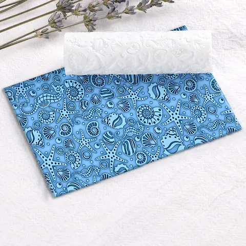 Seamless Wave Texture Polymer Clay Rolling Summer Ocean Design,DIY Jewelry Making Tool for Earring Crafts with Floral Background