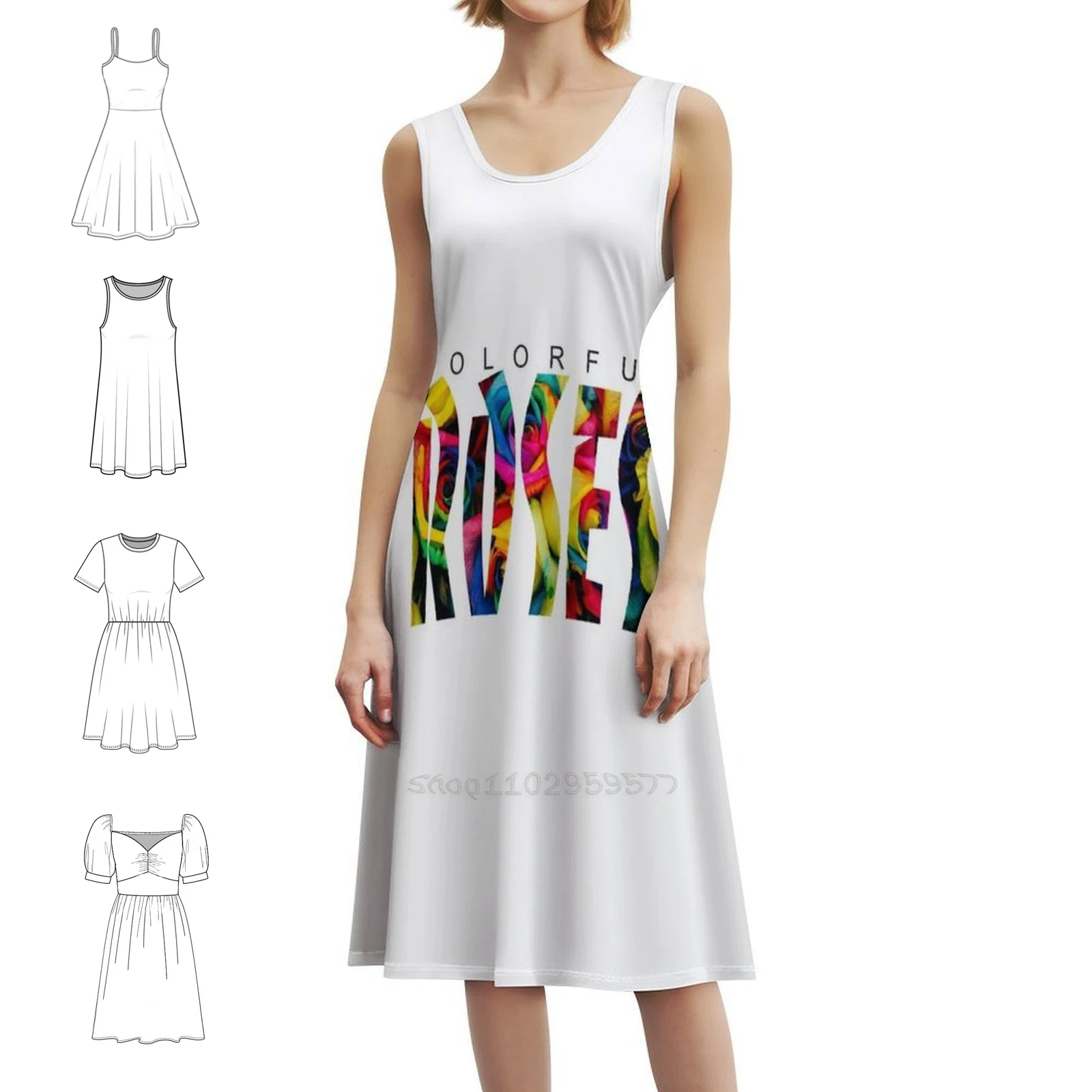 الورود الملونة نمط Preppy فستان قصير للنساء ألف خط فضفاض صالح فستان يوم غير رسمي ألوان ملونة فستان سهرة وردي المرأة