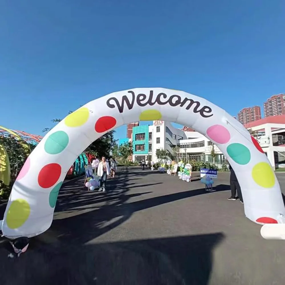 Custom Outdoor Inflatable Welcome Arch with Dots Advertising  Air Balloon Race Festival Gate Entrance Archway For Event Decor