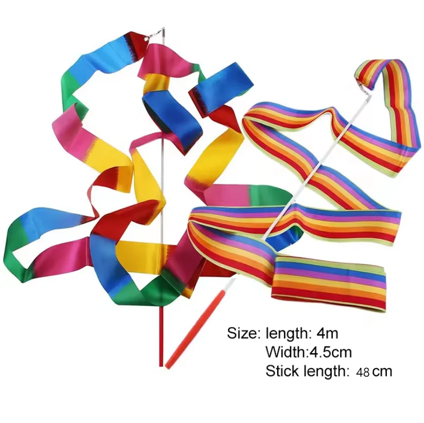 شريط الجمباز الفني الملون مع قضيب لعبة رياضية خارجية للأطفال دعامة الرقص والأداء هدية مثالية للأطفال