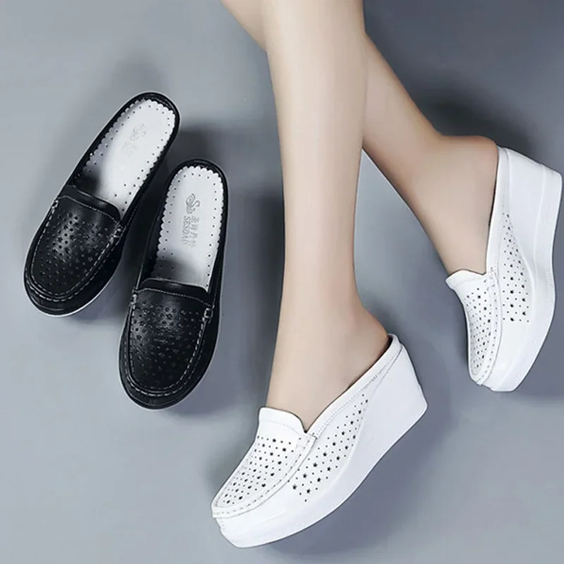 SNURULAN Women Summer Casual Slingbacks High Heels Slippers Slip On Shoes For Women2021Mesh Female Platform Wedges Shoes Woman