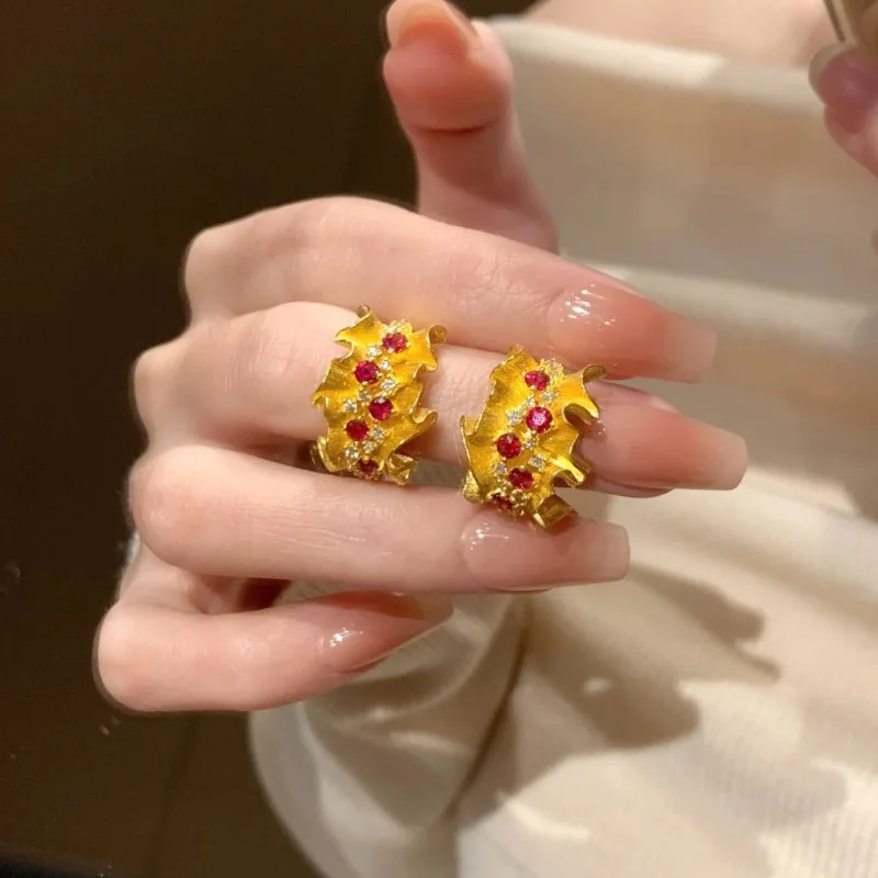 الفرنسية الرجعية مايكرو الماس الدانتيل وأقراط للنساء ضوء الموضة الفاخرة الراقية أقراط الأحجار الكريمة الحمراء للزوجة والفتاة #3