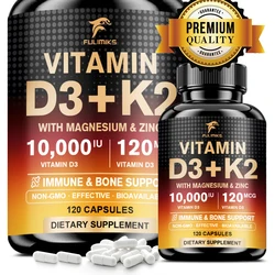 Vitamin D3 K2 with MCT, 10000 IU Vegan D3 & 120 mcg MK7 K2, Support Strong Bones and Immune Health