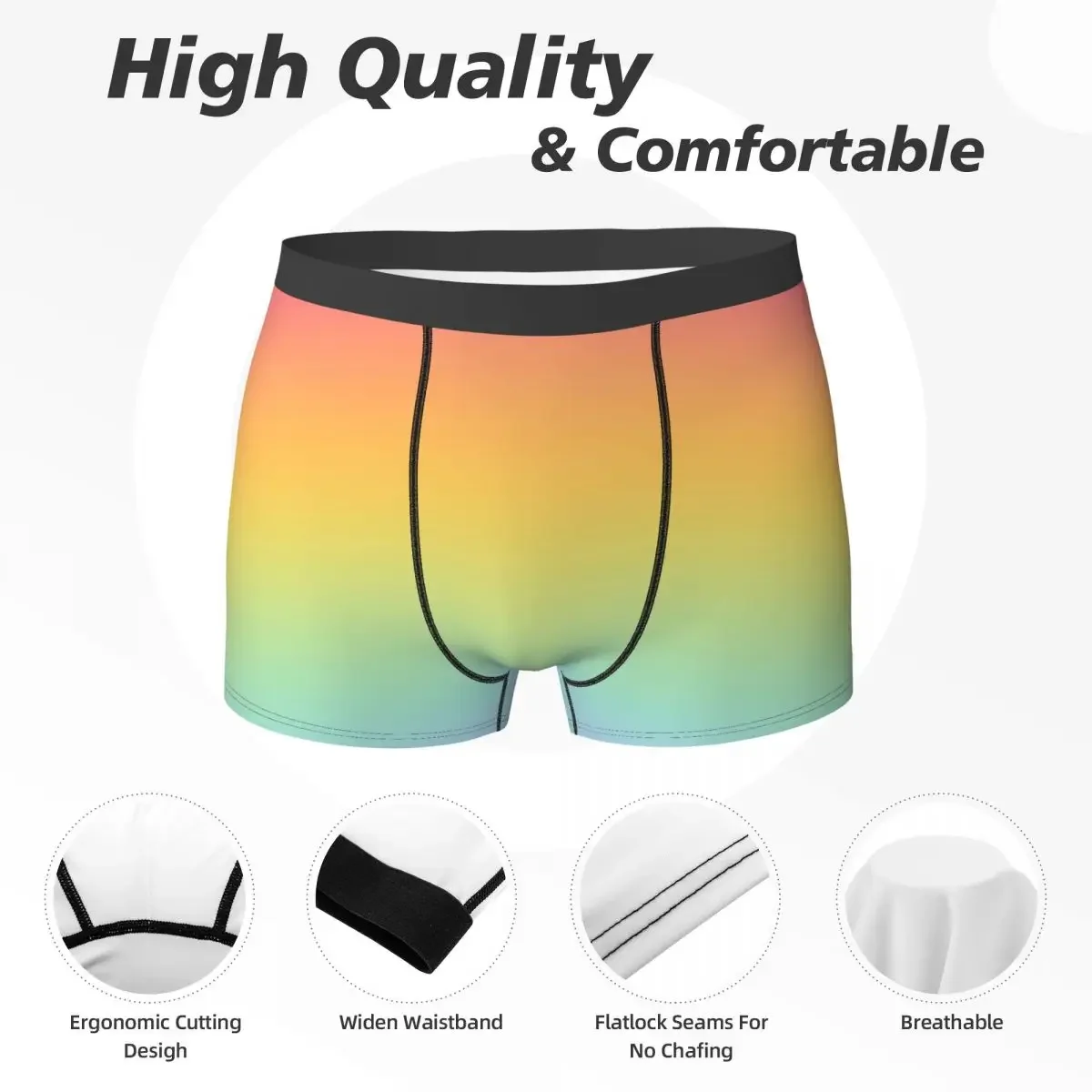 Boxer Underpants Shorts Pastel Rainbow Ombre Panties Men's Ventilate Underwear for Homme Man Boyfriend Gift