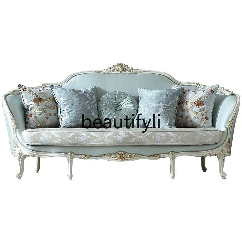 

French court fabric sofa combination beech gold-painted light luxury European simplicity