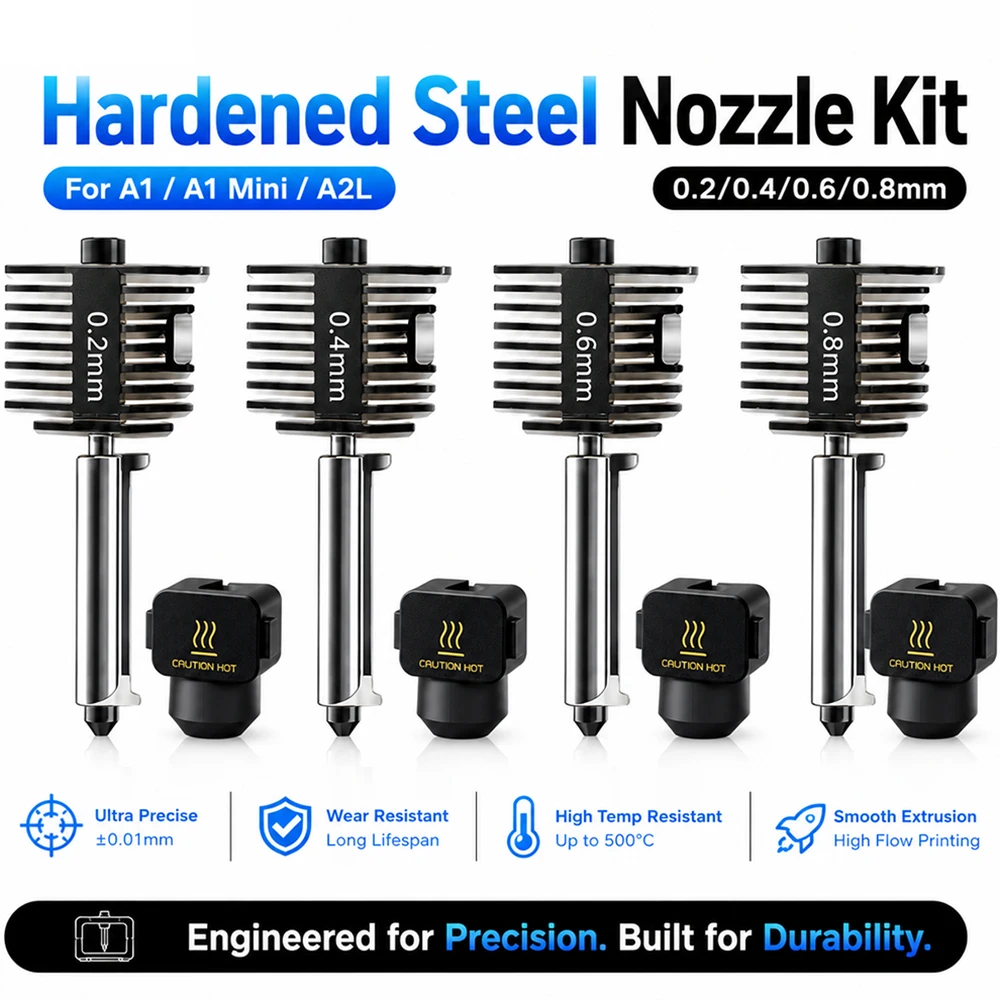 A1/A1 Mini Upgrade Hotend-Kit aus gehärtetem Stahl mit austauschbarer Düse 0,2/0,4/0,6/0,8 mm, hochgeschwindigkeitsbeständige, verschleißfeste Hot-End-Baugruppe für Bambu Lab A1/A1 Mini/A2L