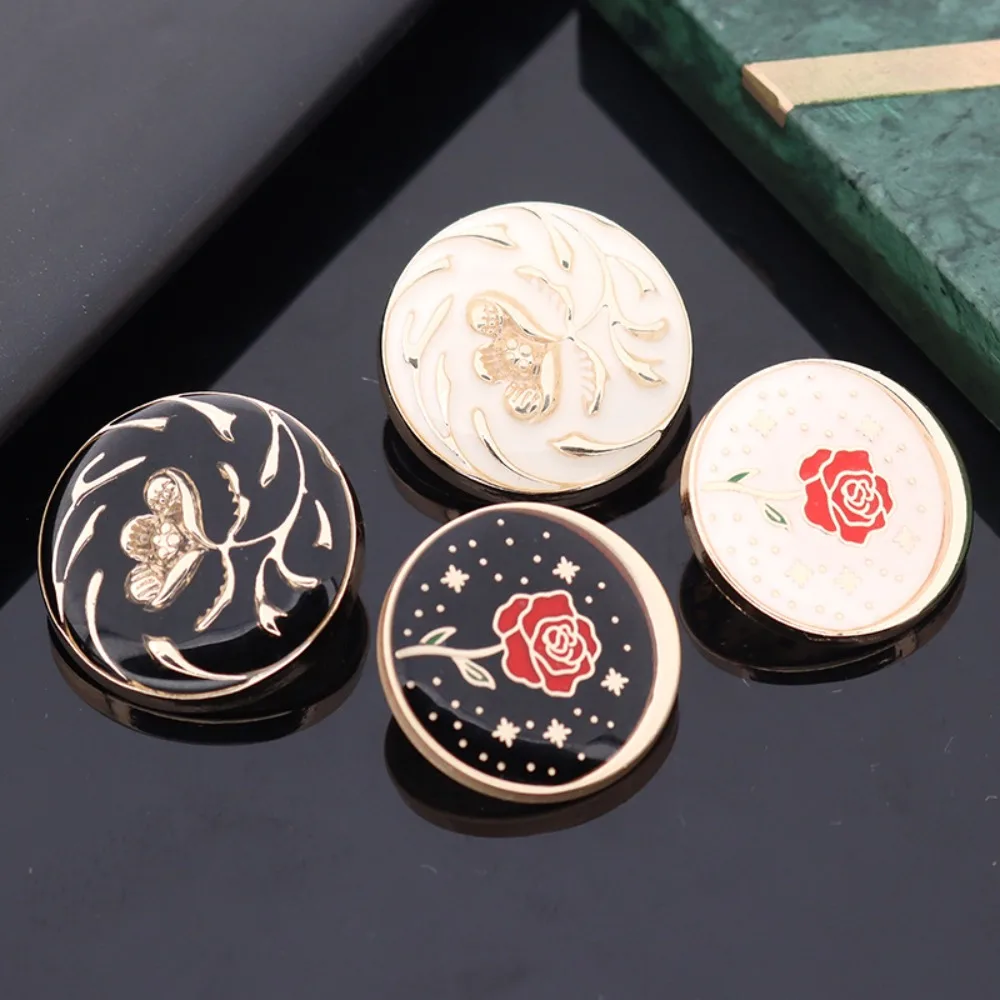 

10pcs Star Rose Metal Buttons 17.5/22.5mm, Round DIY Buttons for Coats Jackets, Sewing Accessories, Black Beige Clothing Buttons