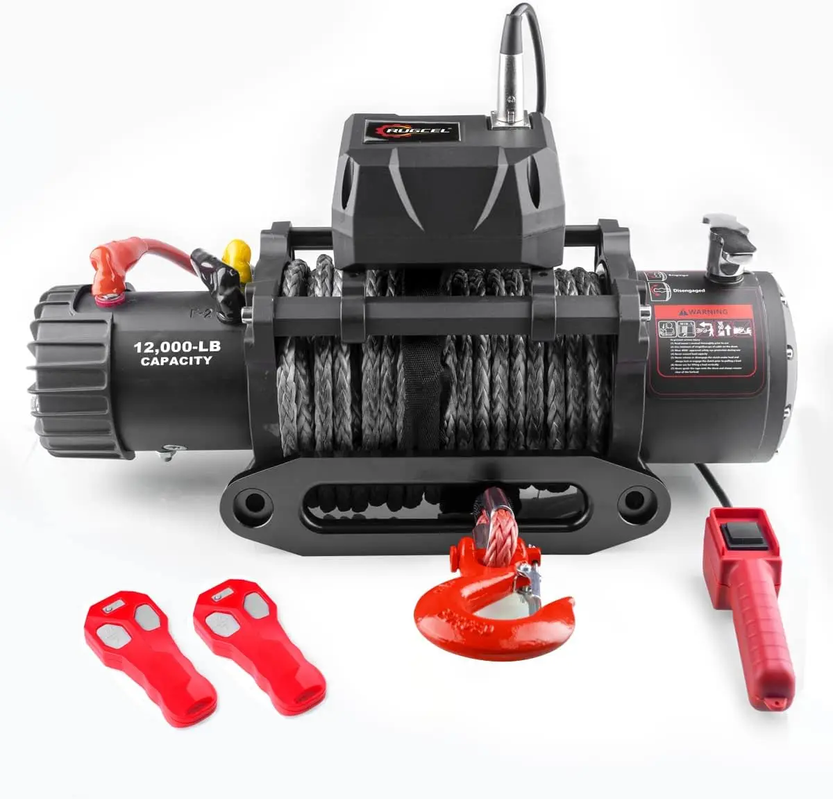 Waterproof Electric Black Synthetic Rope Winch with , Wired Handle