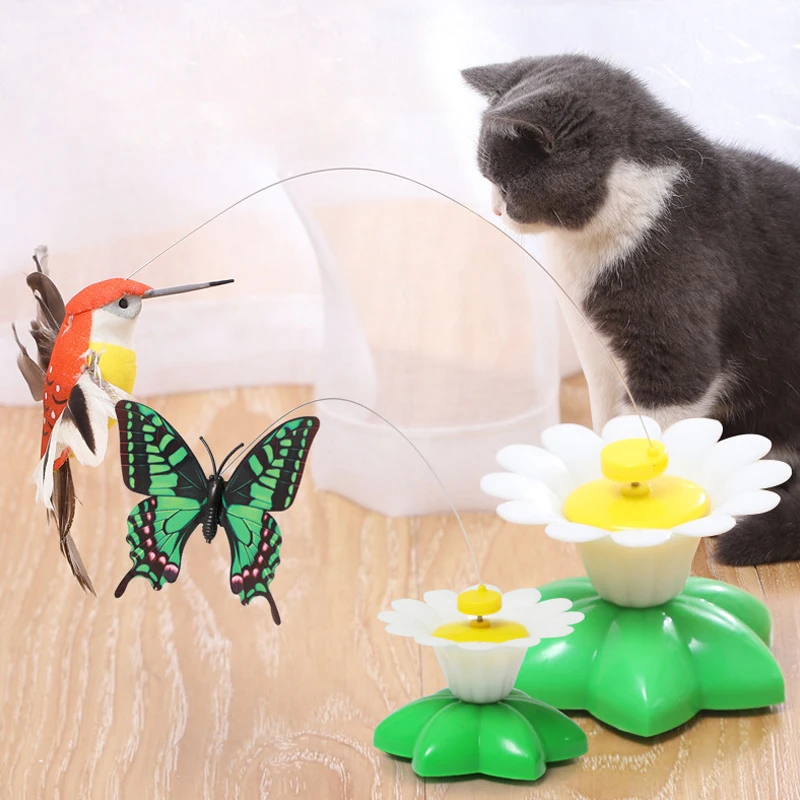 

2PCS Fun Pet Spinning Birdie Butterfly Cat Toys Automatic Tease Cat Training Fun Interactive Toys Pet Supplies Color Random