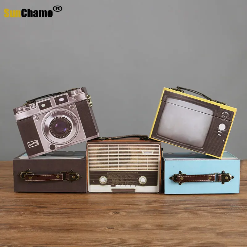 

Retro Nostalgic Camera Radio Portable Small Wooden Box Storage Decorations Ornaments Shooting Props Home Decoration Accessories