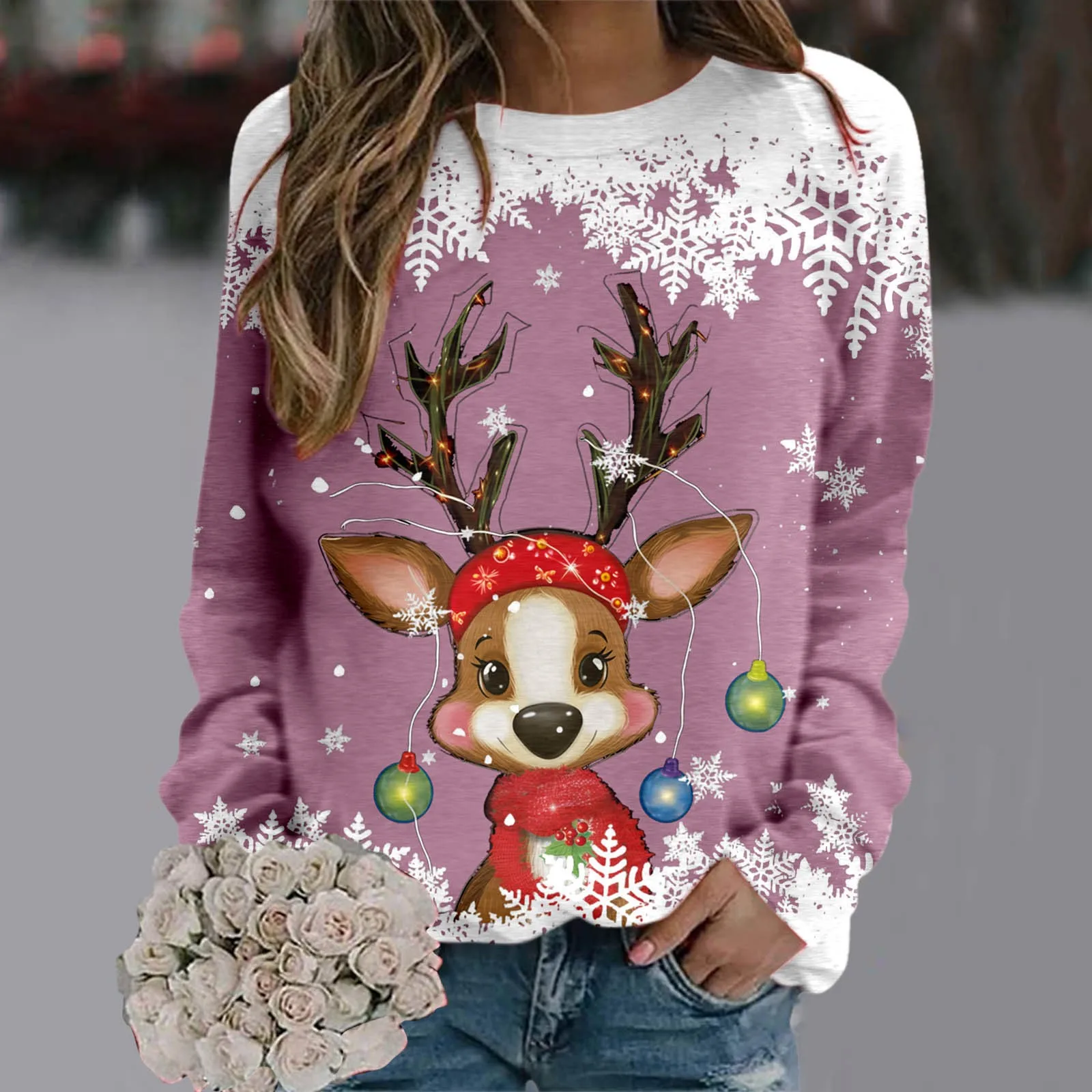 

Fashion Christmas Sweaters For Women Teen Girls Long Sleeve Crewneck Sweatshirt Cute Reindeer Graphic Xmas Loose Blouse 2025