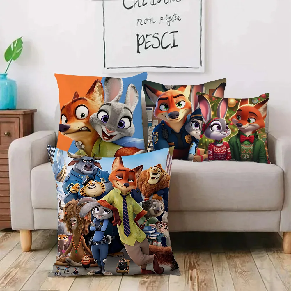 Anime Zootopias Disneys Pillow Covers Cartoon Sofa Decorative Home Double-sided Printing Short Plush Cute Cushion Cover