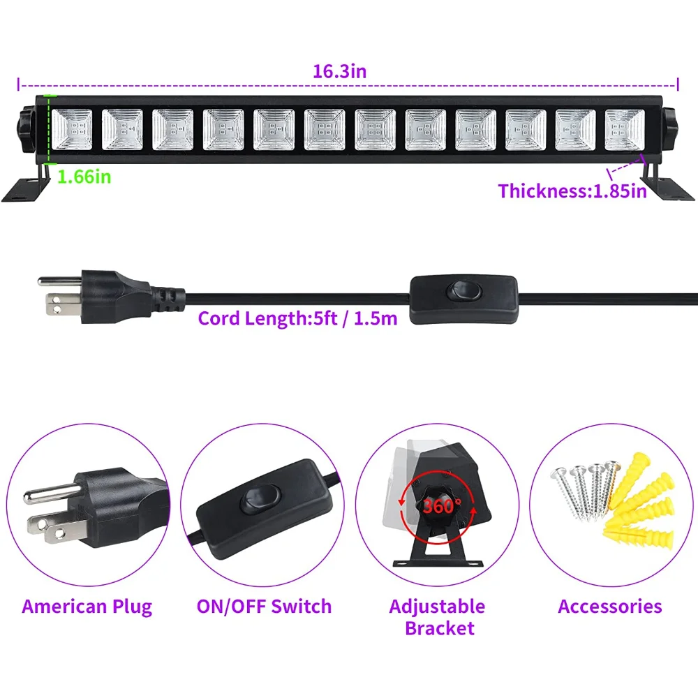 2PC Glow in the Dark Party Supplies 40 LED Black UV Light 40W Blacklight Bar Switch Light for Halloween Fluorescent Poster Stage