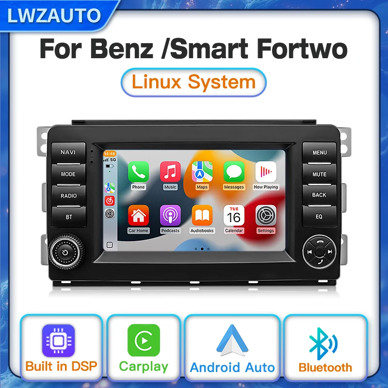 2025 7 بوصة لينكس سيارة ستيريو لاسلكي CarPlay أندرويد السيارات نظام تحديد المواقع FM DSP بلوتوث مشغل وسائط متعددة لبنز الذكية Fortwo
