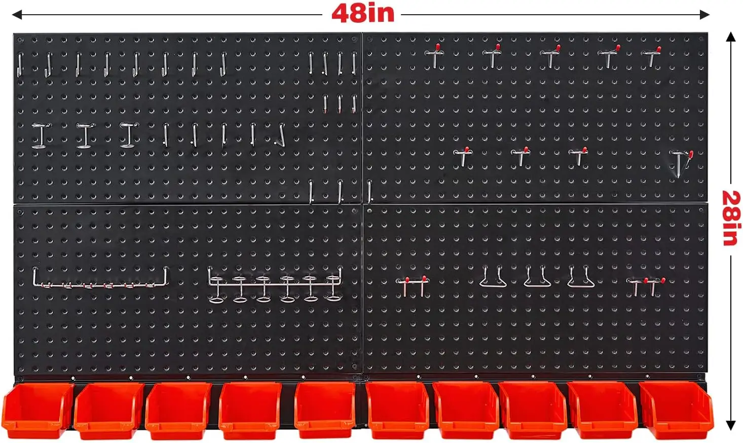 Ultrawall Pegboard Wall Organizer, Black Metal Pegboard Panels, Garage Storage System with Hooks and Storage Bins, 59pcs