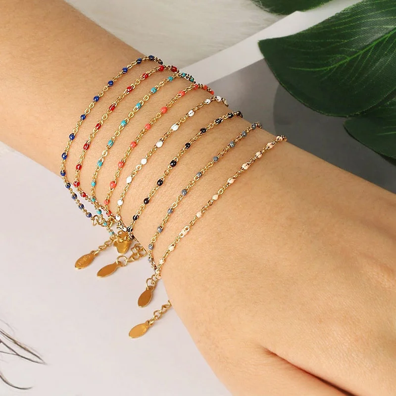 Bohemia Oil Dripping Color Beads Bracelet For Woman Trendy Jewelry On Hand Snake Chains Bracelet Rust Proof Waterproof Bijoux