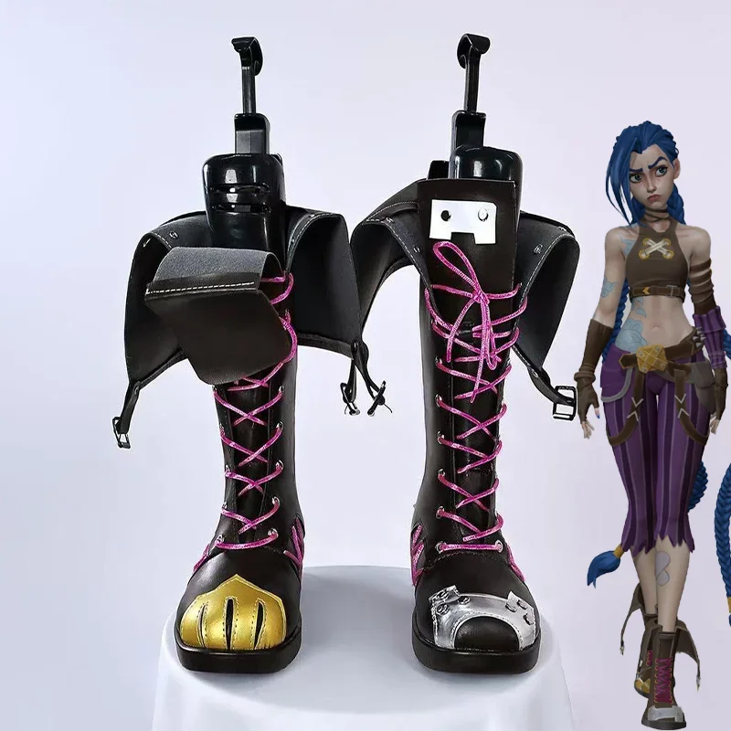 

Game LOL Arcane 2 Jinx League of Legends Cosplay Shoes Long Pu Leather Boots for Adult Women Men Halloween Party Role Play Props