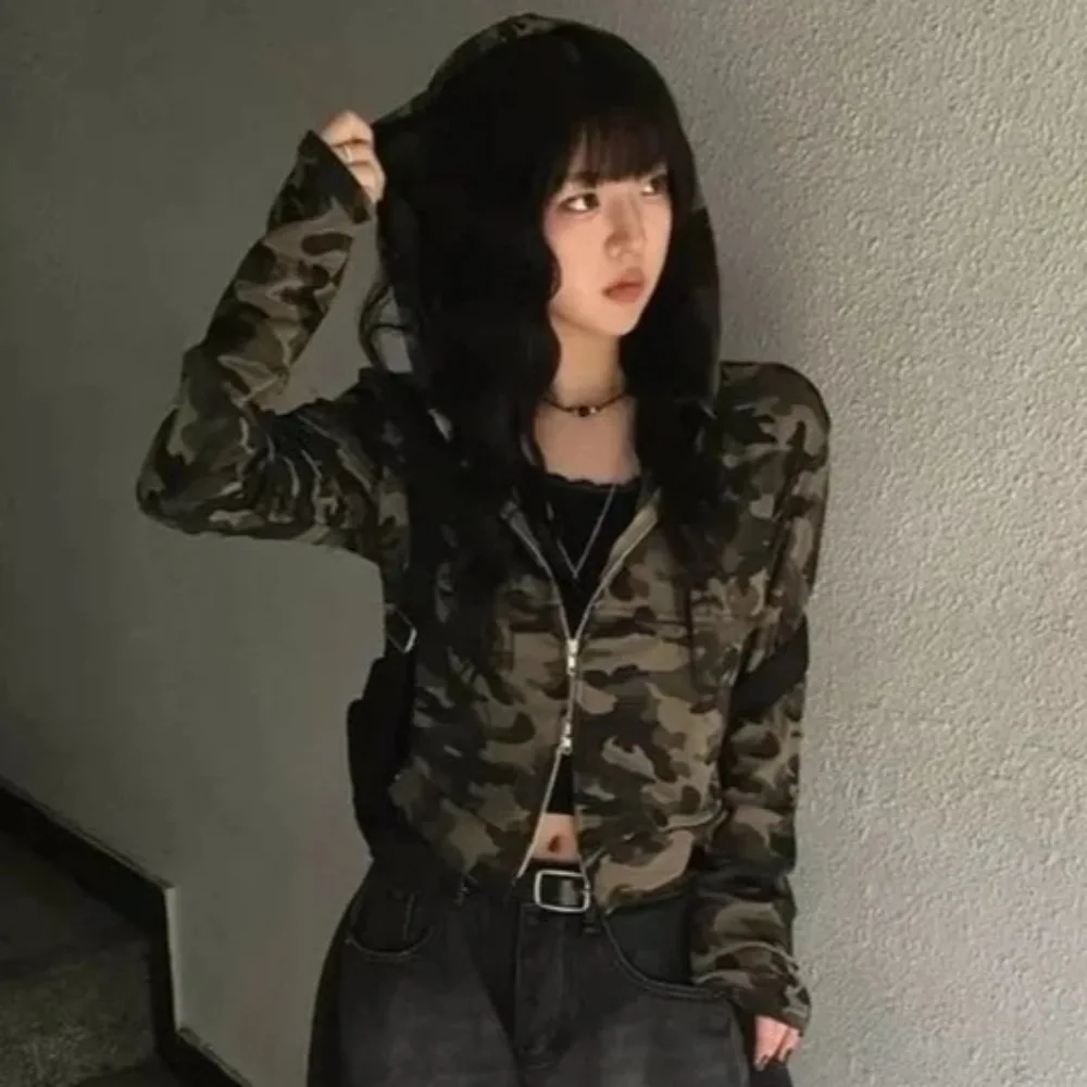 Y2k Hooded Women's Jackets Camouflage Print Jacket Subculture Chaquetas De Mujer Woman Clothes Harajuku Print Roupas Feminina view 3