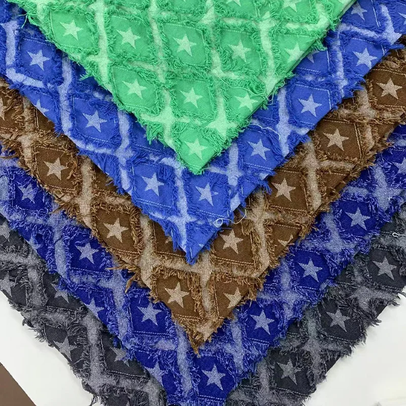 

Washed Denim Fabric for Dresses Bags Pants Hats Textile Cloth Irregular Geometric Pattern of Pentagram Jacquard Denim Fabric
