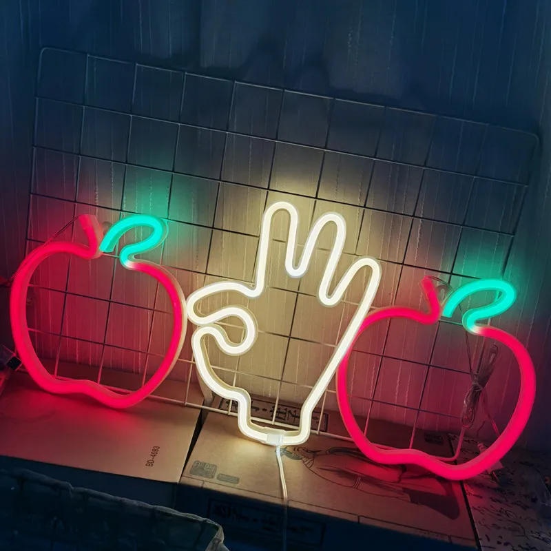 Apple Neon Sign Lights USB/Battery Powered LED Light for Room Decoration Gift Night Light Party Holiday LED Indoor Decor N131