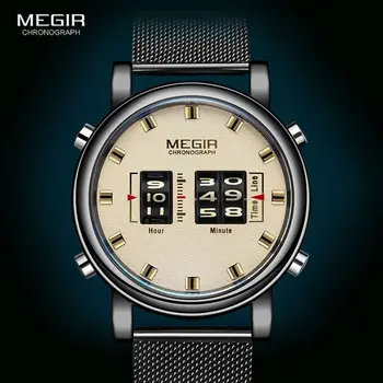 MEGIR 2020 new luxury watches men military sports roller pointer quartz watch man fashion stainless steel mesh strap wristwatch