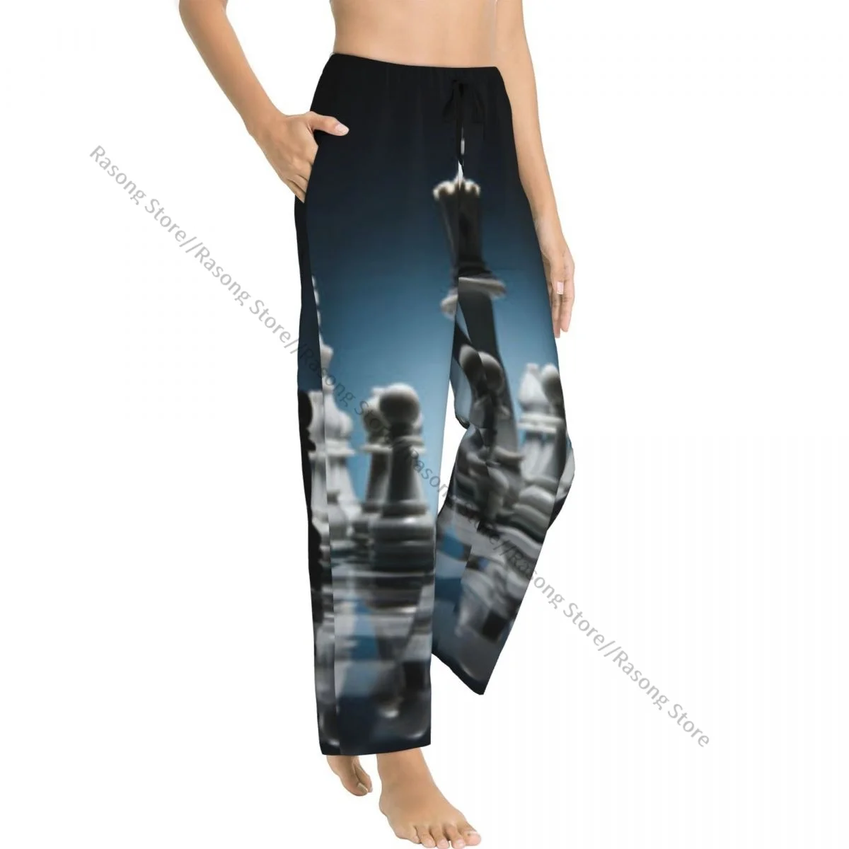Cozy Flannel Pajama Pants for Women Black And White Chess Board Game Sleep Bottoms Home Loungewear