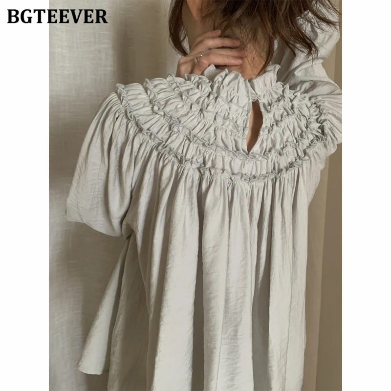 Bgteever vintage gola solta pullovers camisas para mulheres elegantes manga longa senhoras camisas blusas femininas topos