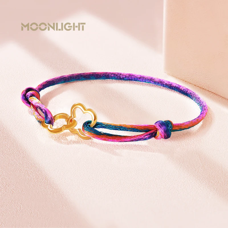 

MOONLIGHT Classic Gradient Silk Rope Bracelet Adjustable Double Four Leaf Clover Charm Bracelet For Women Fashion Jewelry Gifts