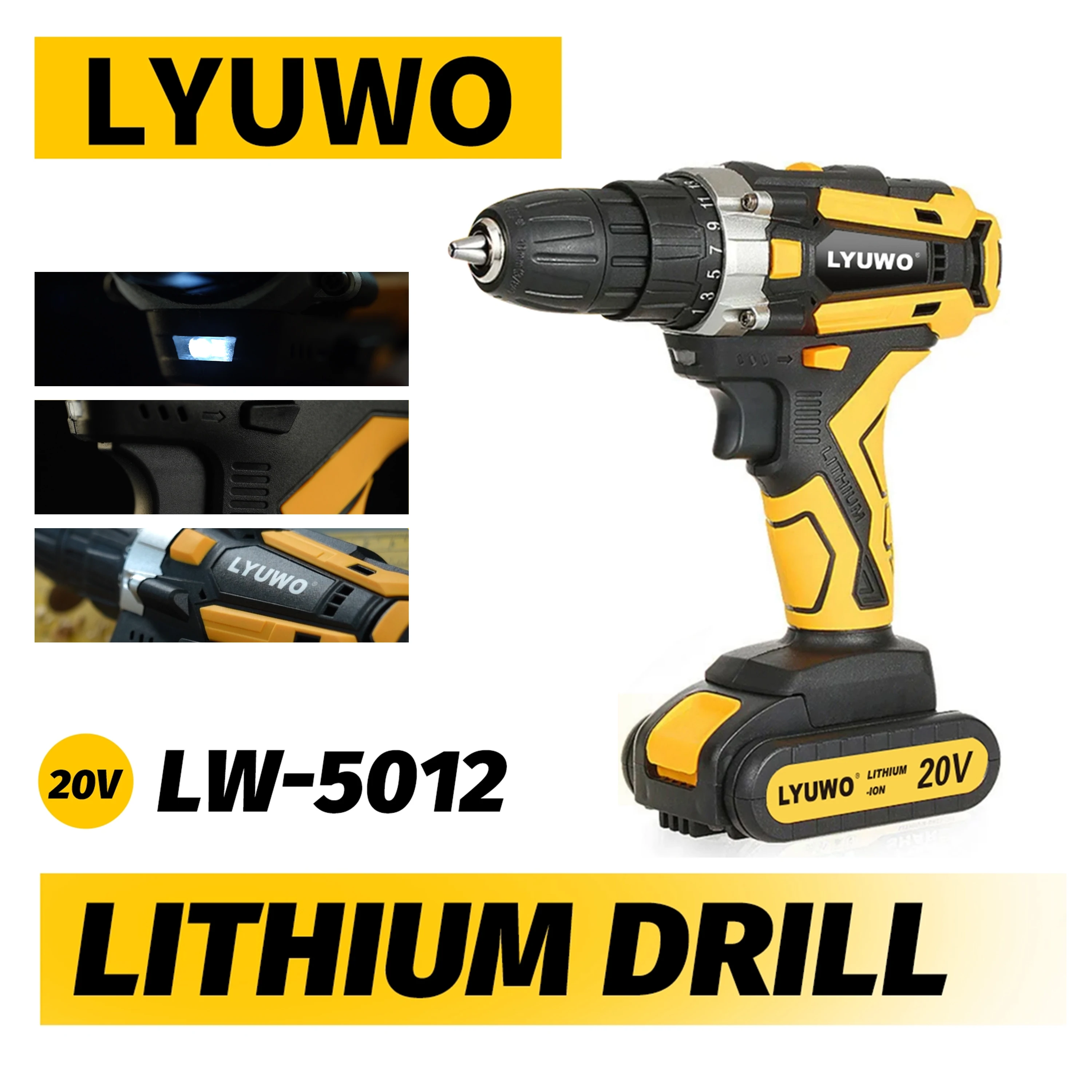 LYUWO 12/16.8/21V Cordless Drill Rechargeable Electric Screwdriver Lithium Battery Household Multi-function 2 Speed Power Tools