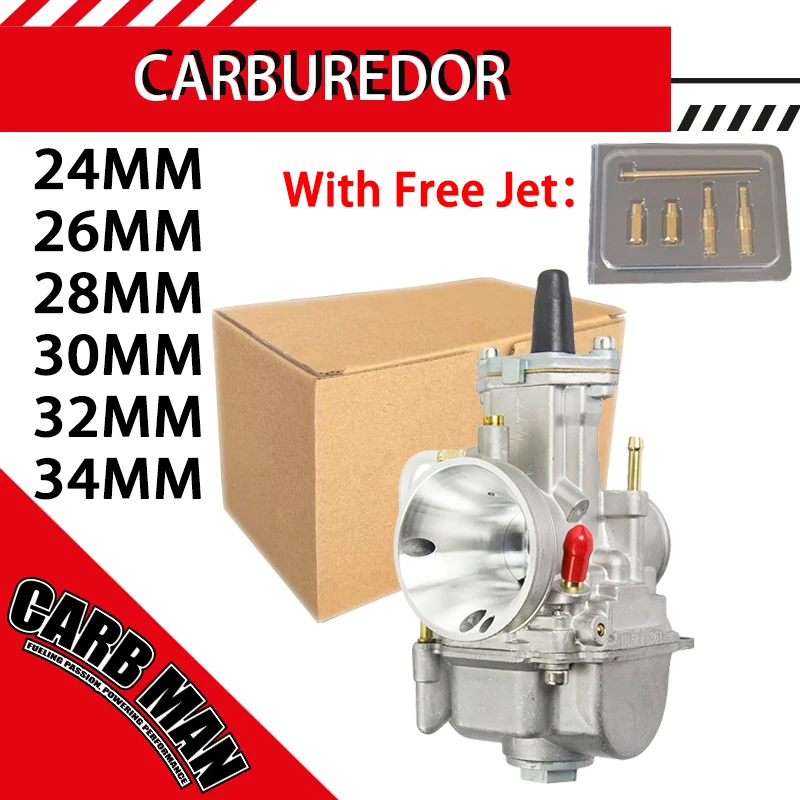 Carburetor With Free Jet For Keihin KOSO PWK 24 26 28 30 32 34mm 2/4T ATV Quad Go Kart Dirt Bike Scooter 50-250cc PWK Motorcycle